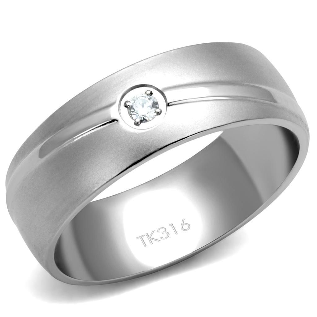 TK2931 - High polished (no plating) Stainless Steel Ring with AAA Grade CZ in Clear