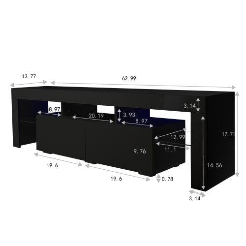 Modern Black TV Stand; 20 Colors LED TV Stand w/Remote Control Lights - DRE's Electronics and Fine Jewelry