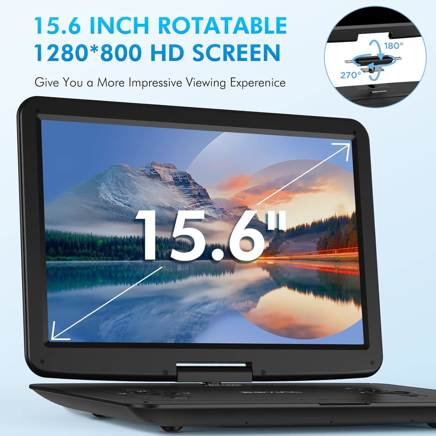 17.9" Portable DVD Player with 15.6" HD Swivel Screen, Support Multiple DVD CD Formats/USB/SD Card/Sync TV, 6 Hours Rechargeable Battery, Car Charger, Remote Control, Region Free