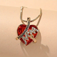 Fashion Luxury Heart Shaped Crystal Necklace Ruby Pendant Necklace Female Banquet Party Wild Jewelry Christmas Gift