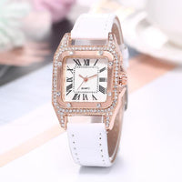 Women Diamond Watch Starry Square Dial Bracelet Watches Ladies Leather Band Quartz Wristwatch Female Clock(No Box)