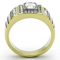 TK755 - Two-Tone IP Gold (Ion Plating) Stainless Steel Ring with AAA Grade CZ in Clear