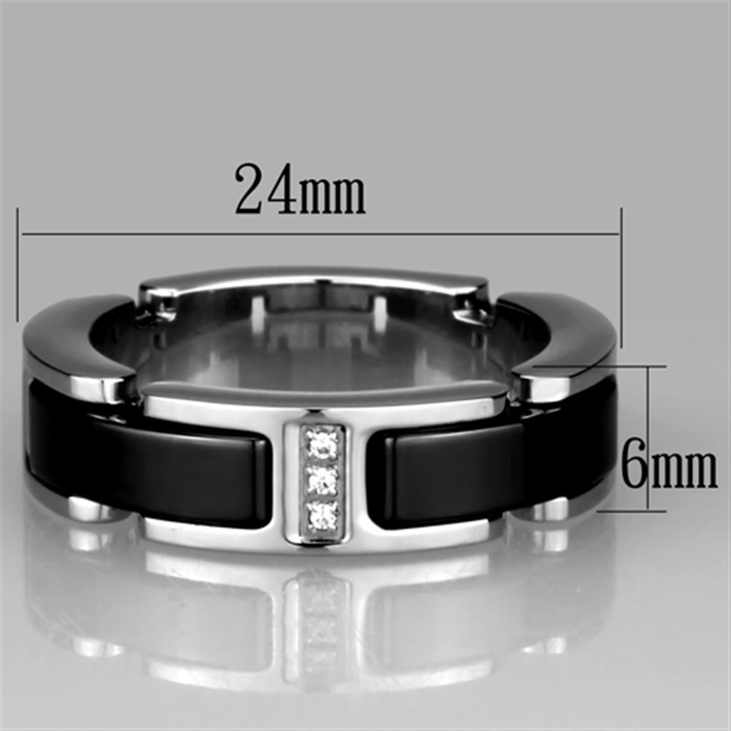 3W966 - High polished (no plating) Stainless Steel Ring with Ceramic in Jet