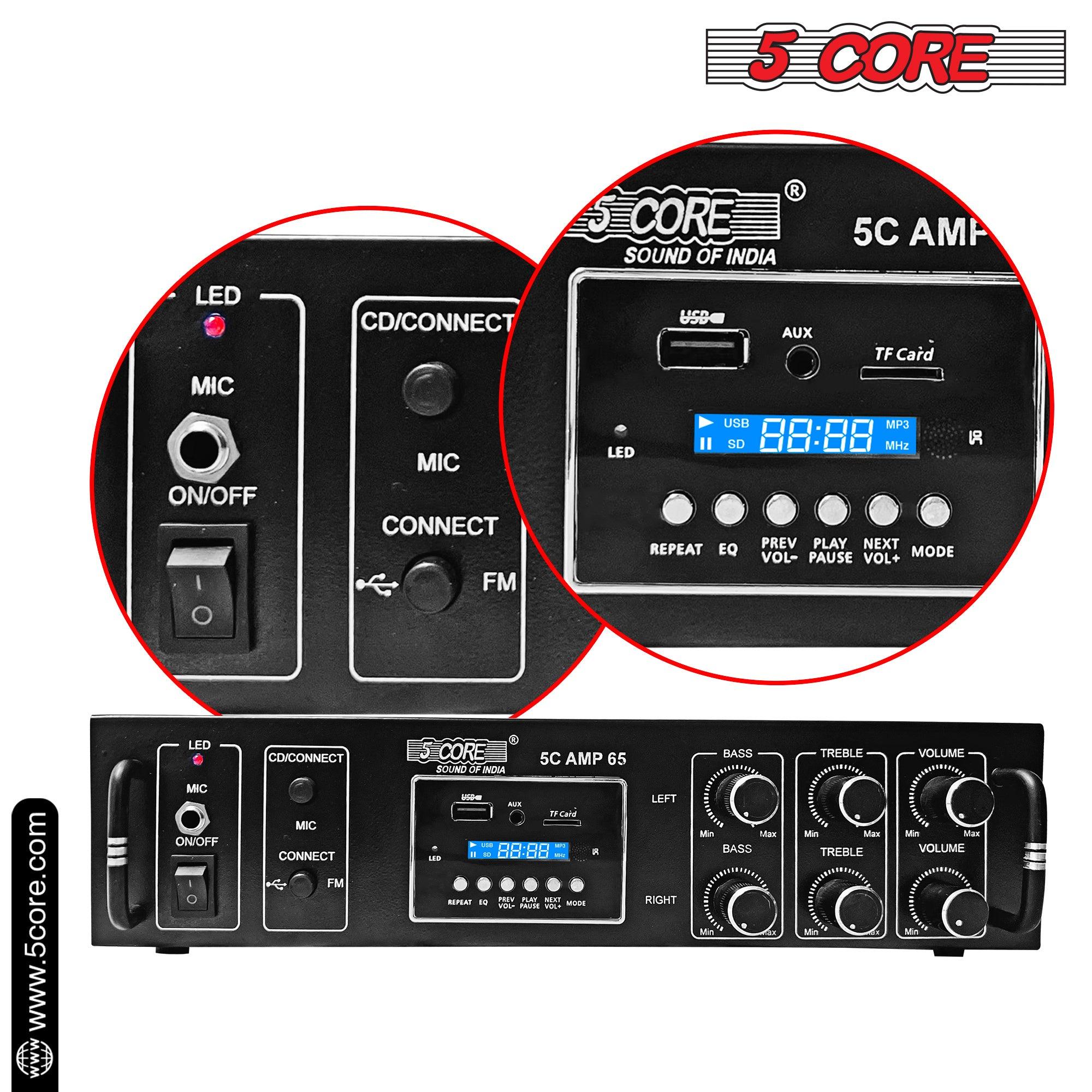 5 Core Amplifier 65W RMS Hi-Fi Stereo Power Amplifiers with USB AUX MIC SD Card Input Speaker Bass and Treble Control Music Player Sound Amplifier for Car Home Garage- 5C AMP 65 - DRE's Electronics and Fine Jewelry