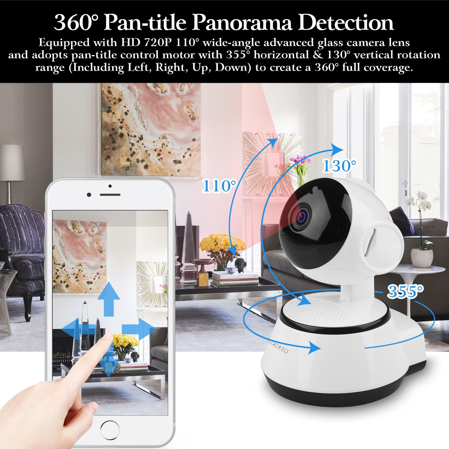 720P WiFi IP Camera Motion Detection IR Night Vision Indoor 360 Degree Coverage Security Surveillance App Cloud Available