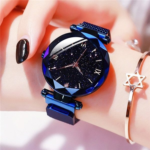 Women's Fashion Starry Sky Watches Magnet Buckle Mesh Belt Diamond Quartz Watch Women Dress Clock