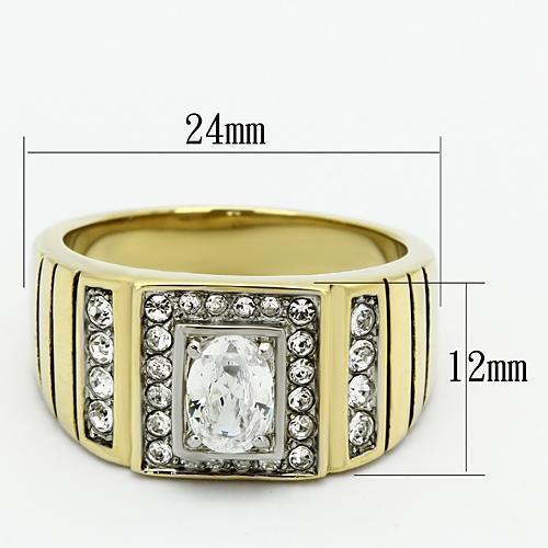 TK755 - Two-Tone IP Gold (Ion Plating) Stainless Steel Ring with AAA Grade CZ in Clear