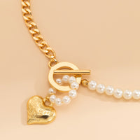 Faux Pearl Decor Heart Charm Necklace Handmade