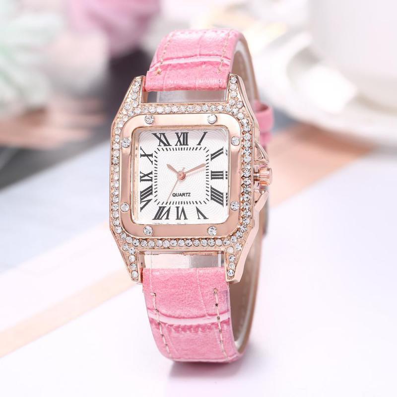 Women Diamond Watch Starry Square Dial Bracelet Watches Ladies Leather Band Quartz Wristwatch Female Clock(No Box)