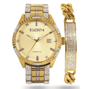 Elgin Adult Male Analog Watch and Bracelet Set in Gold with Crystals (FG18005GST)