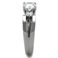 TK1537 - High polished (no plating) Stainless Steel Ring with AAA Grade CZ in Clear