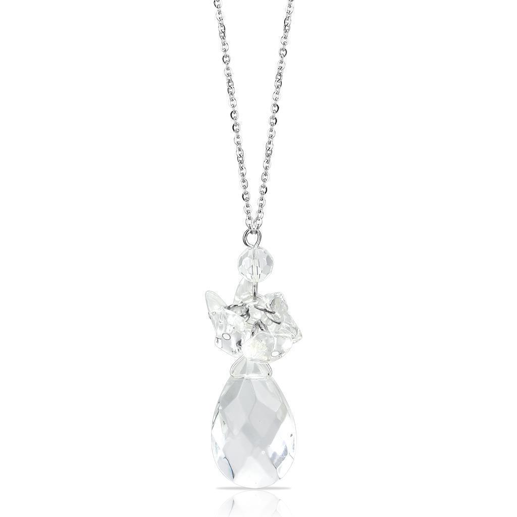 LO4711 - Rhodium Brass Chain Pendant with AAA Grade CZ in Clear