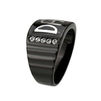 TK3759 - Two Tone IP Black (Ion Plating) Stainless Steel Ring with Top Grade Crystal in Clear