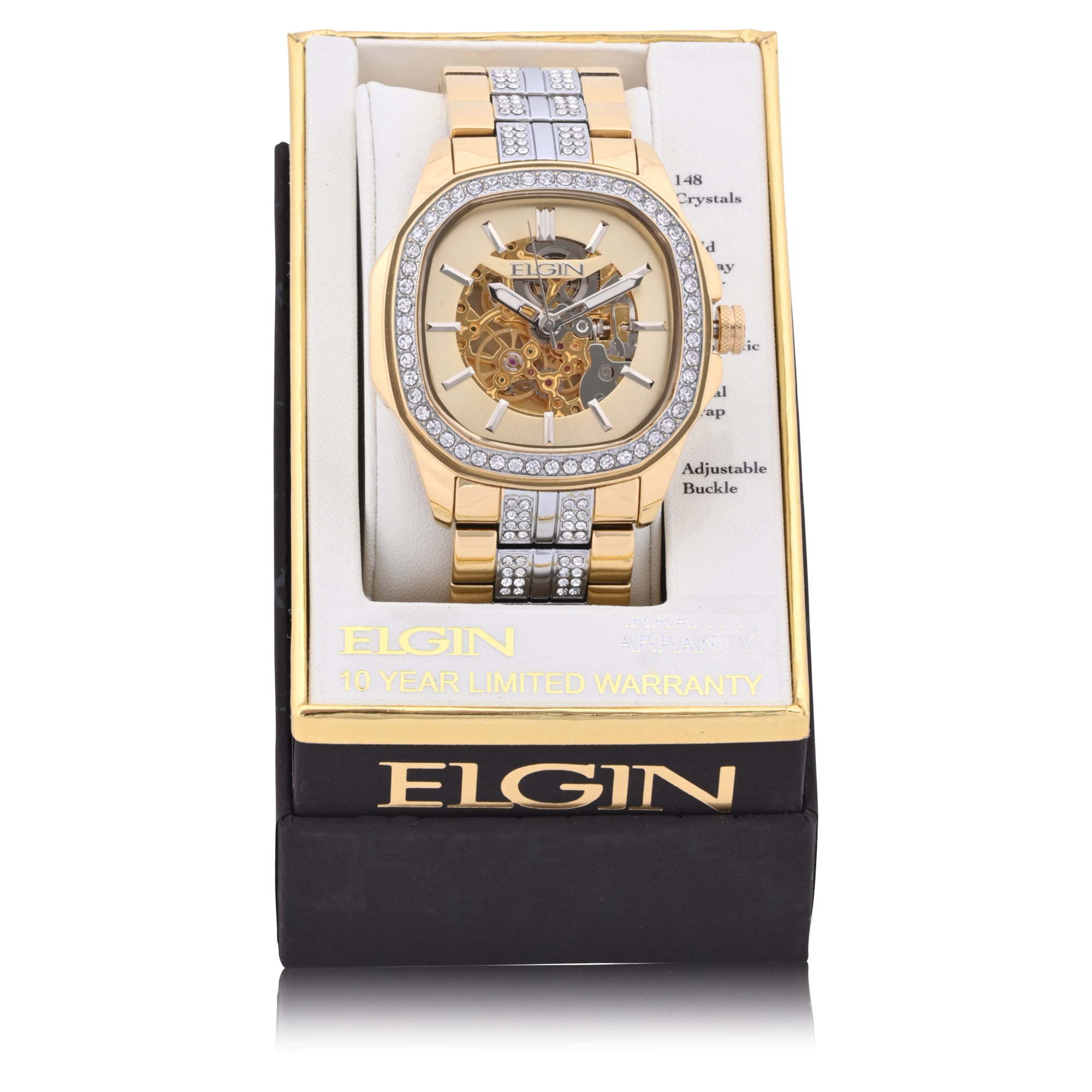 Elgin Adult Male Watch with Allow Case and Brass Bezel in Gold with Czech Stones (FG180018)