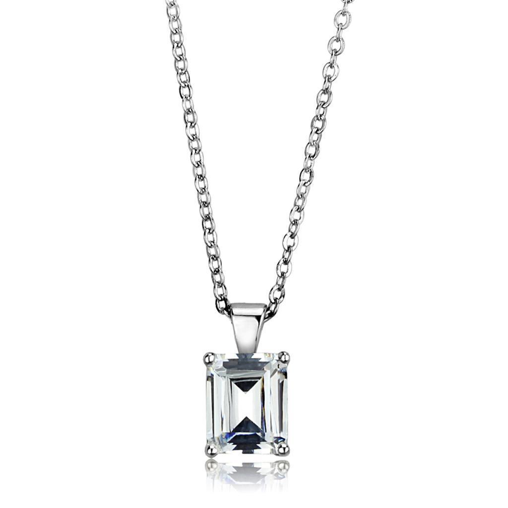 LOS896 - Rhodium 925 Sterling Silver Chain Pendant with AAA Grade CZ in Clear - DRE's Electronics and Fine Jewelry