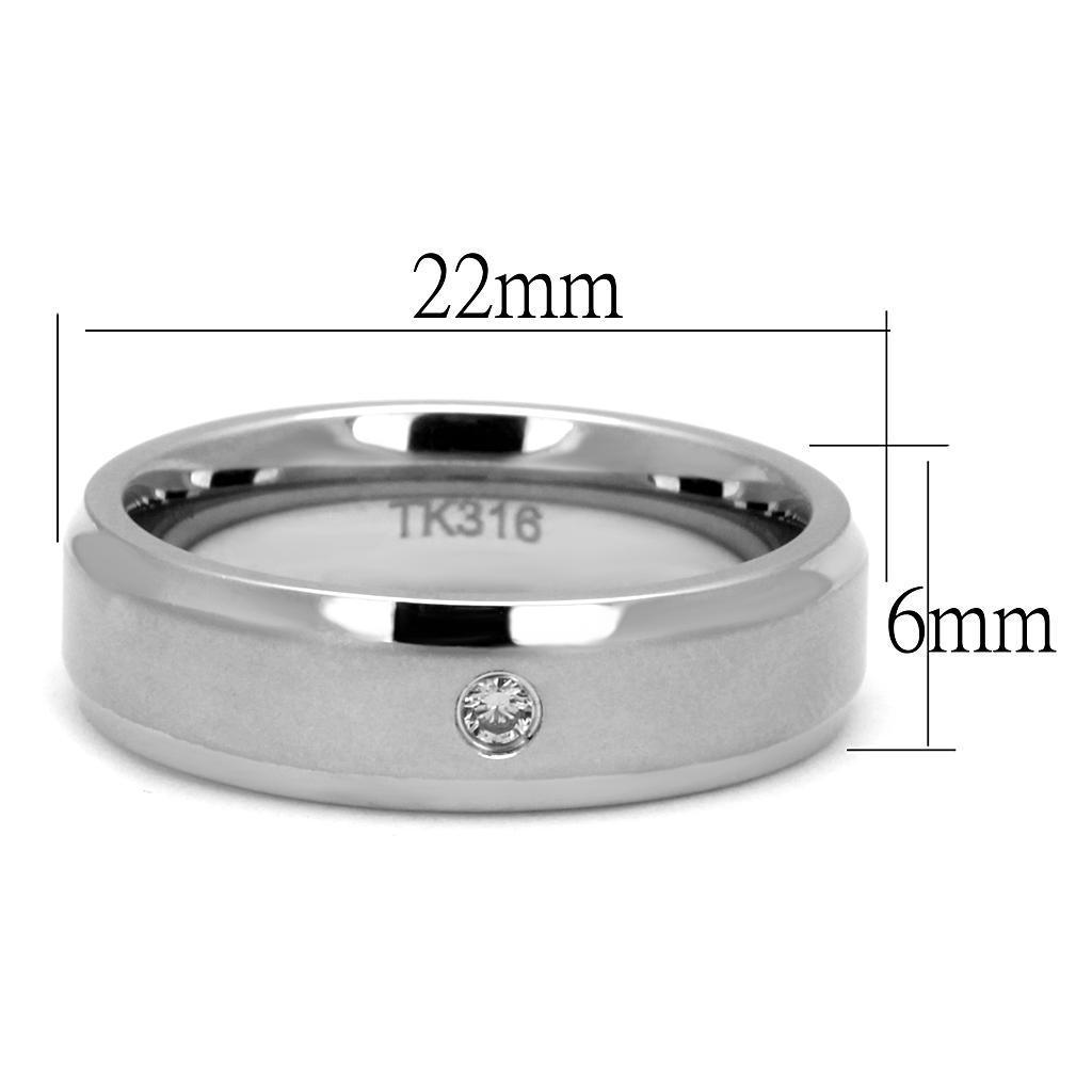 TK2934 - High polished (no plating) Stainless Steel Ring with AAA Grade CZ in Clear