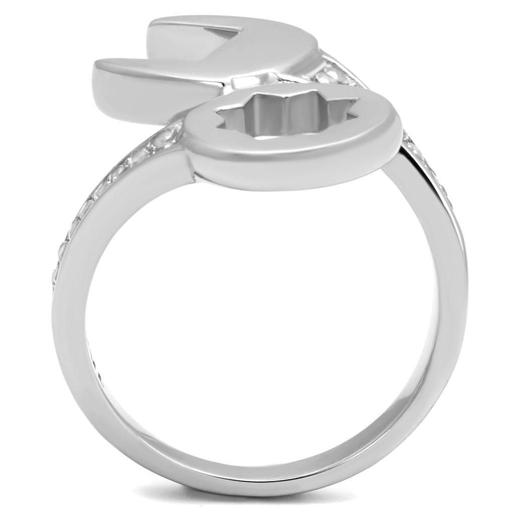 TK3097 - High polished (no plating) Stainless Steel Ring with AAA Grade CZ in Clear