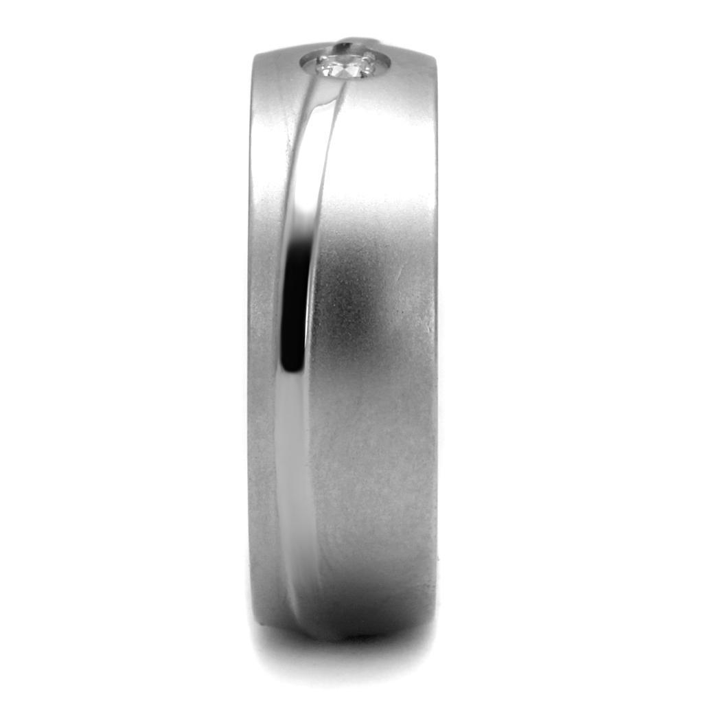 TK2931 - High polished (no plating) Stainless Steel Ring with AAA Grade CZ in Clear