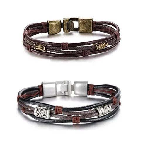 Gemini Twin Bracelets in Genuine Leather and Antique Metal Finish - DRE's Electronics and Fine Jewelry