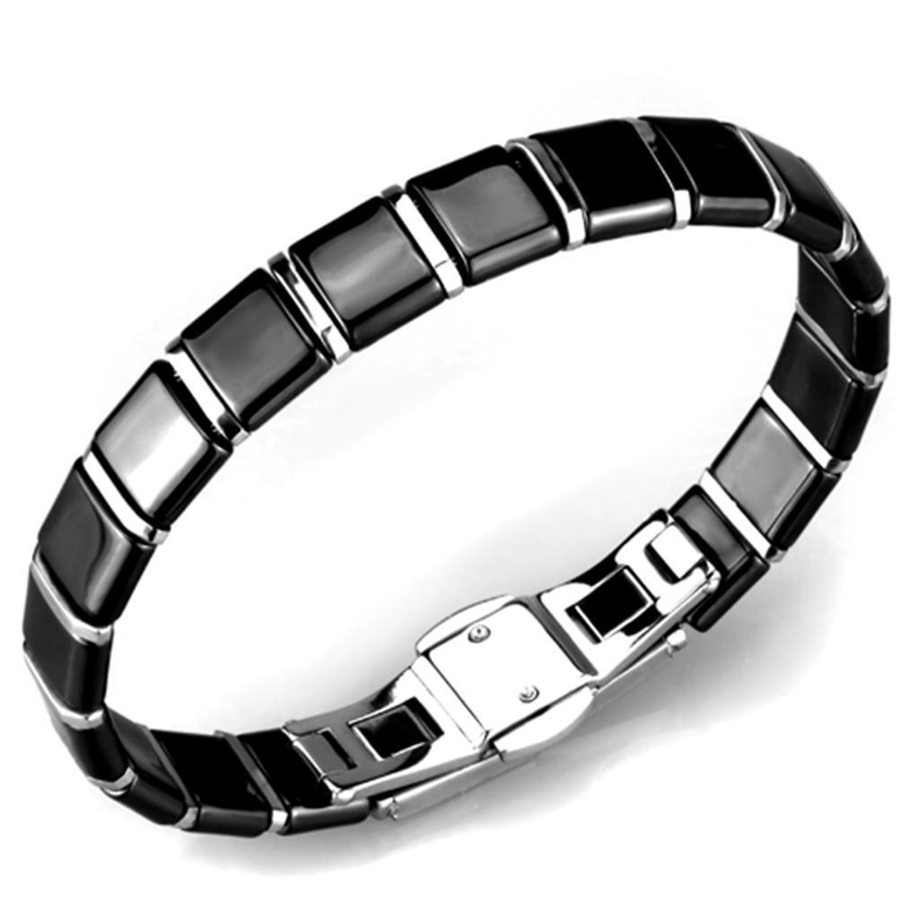 3W984 - High polished (no plating) Stainless Steel Bracelet with Ceramic in Jet