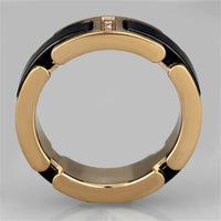 3W964 - IP Rose Gold(Ion Plating) Stainless Steel Ring with Ceramic in Jet