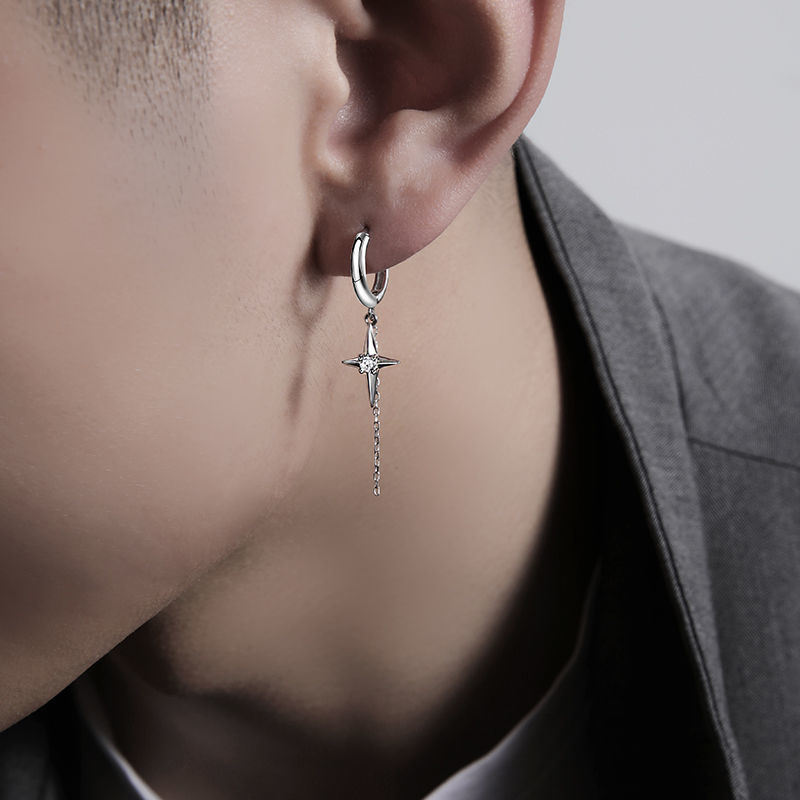 S925 Silver Advanced Sense Trend Individuality Men's Ruffian Handsome Small Crowd Design Sense Earrings