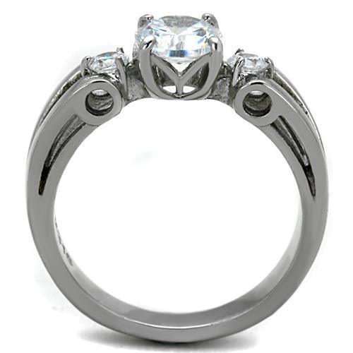 TK1537 - High polished (no plating) Stainless Steel Ring with AAA Grade CZ in Clear