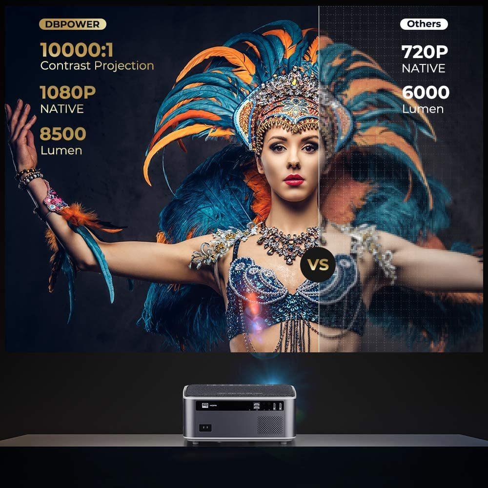 DBPOWER Native 1080P WiFi Projector;  Upgrade 9500L Full HD Outdoor Movie Projector;  Support 4D Keystone Correction;  Zoom;  PPT;  300" Portable Mini Video Projector Compatible w/Phone/Laptop/DVD/TV