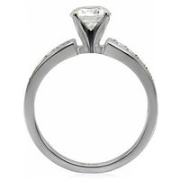 TK068 - High polished (no plating) Stainless Steel Ring with AAA Grade CZ in Clear