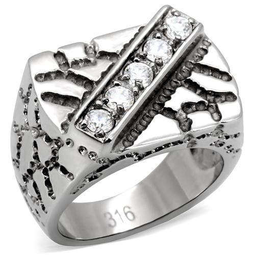 TK124 - High polished (no plating) Stainless Steel Ring with AAA Grade CZ in Clear