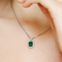 Huitan Exquisite Green Cubic Zirconia Pendant Necklace for Women Box Chain Luxury Trendy Female Accessories Versatile Jewelry