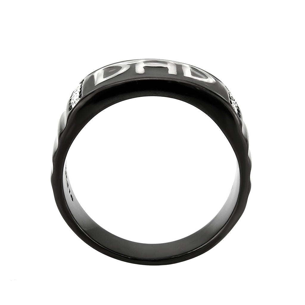 TK3759 - Two Tone IP Black (Ion Plating) Stainless Steel Ring with Top Grade Crystal in Clear