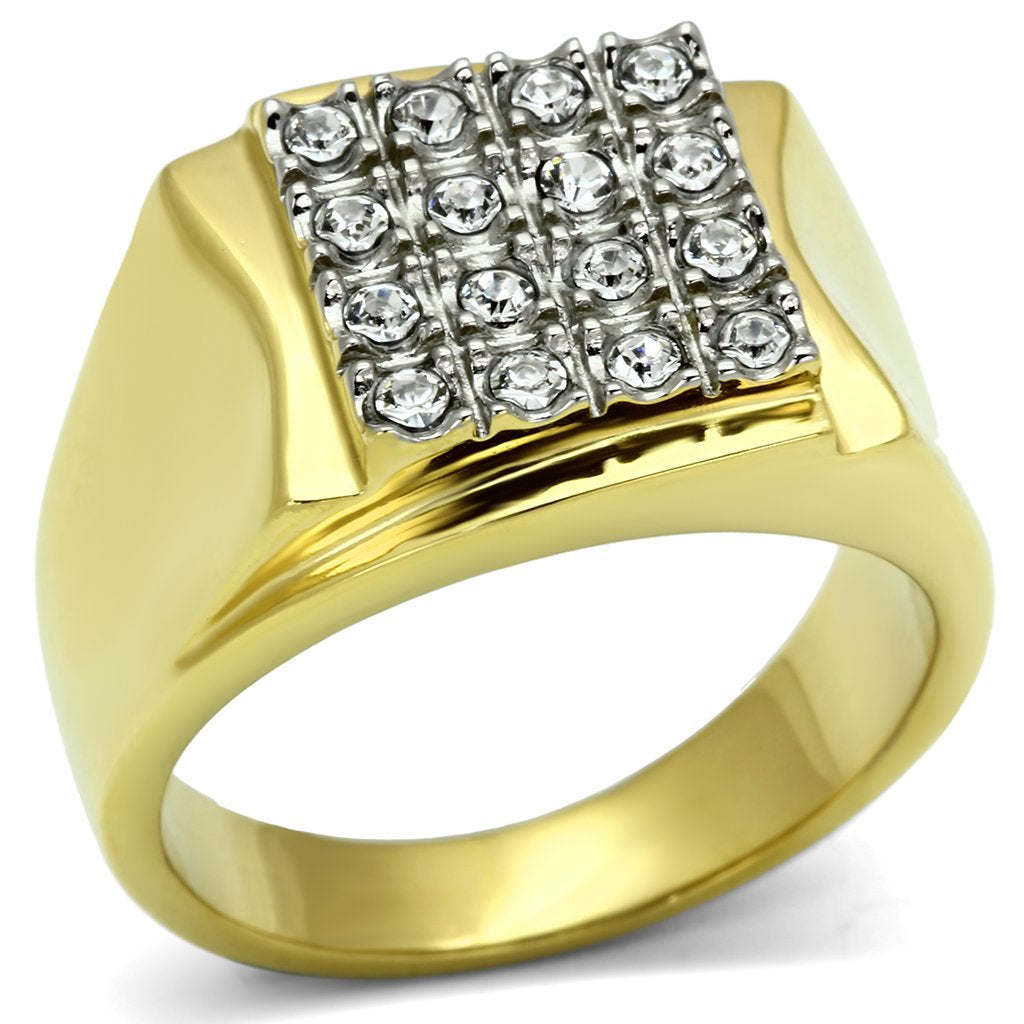 TK751 - Two-Tone IP Gold (Ion Plating) Stainless Steel Ring with Top Grade Crystal in Clear