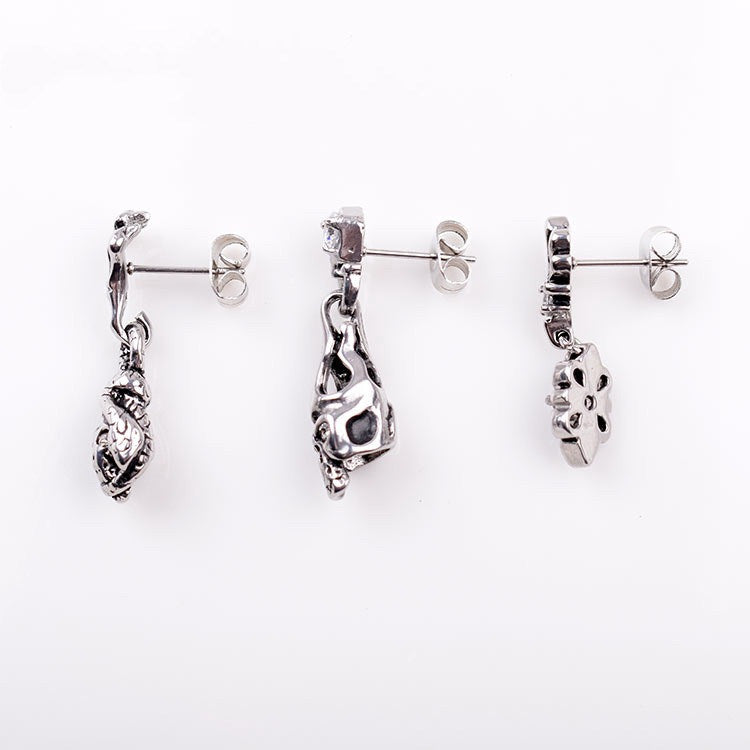 Titanium Steel Casting Ghost Head Ear Studs Men Personalized Earrings