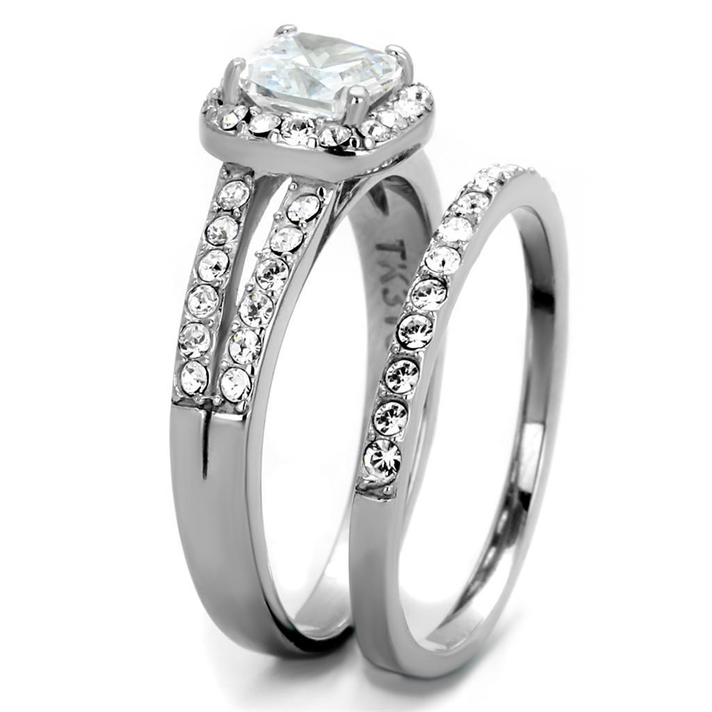 TK2180 - High polished (no plating) Stainless Steel Ring with AAA Grade CZ in Clear