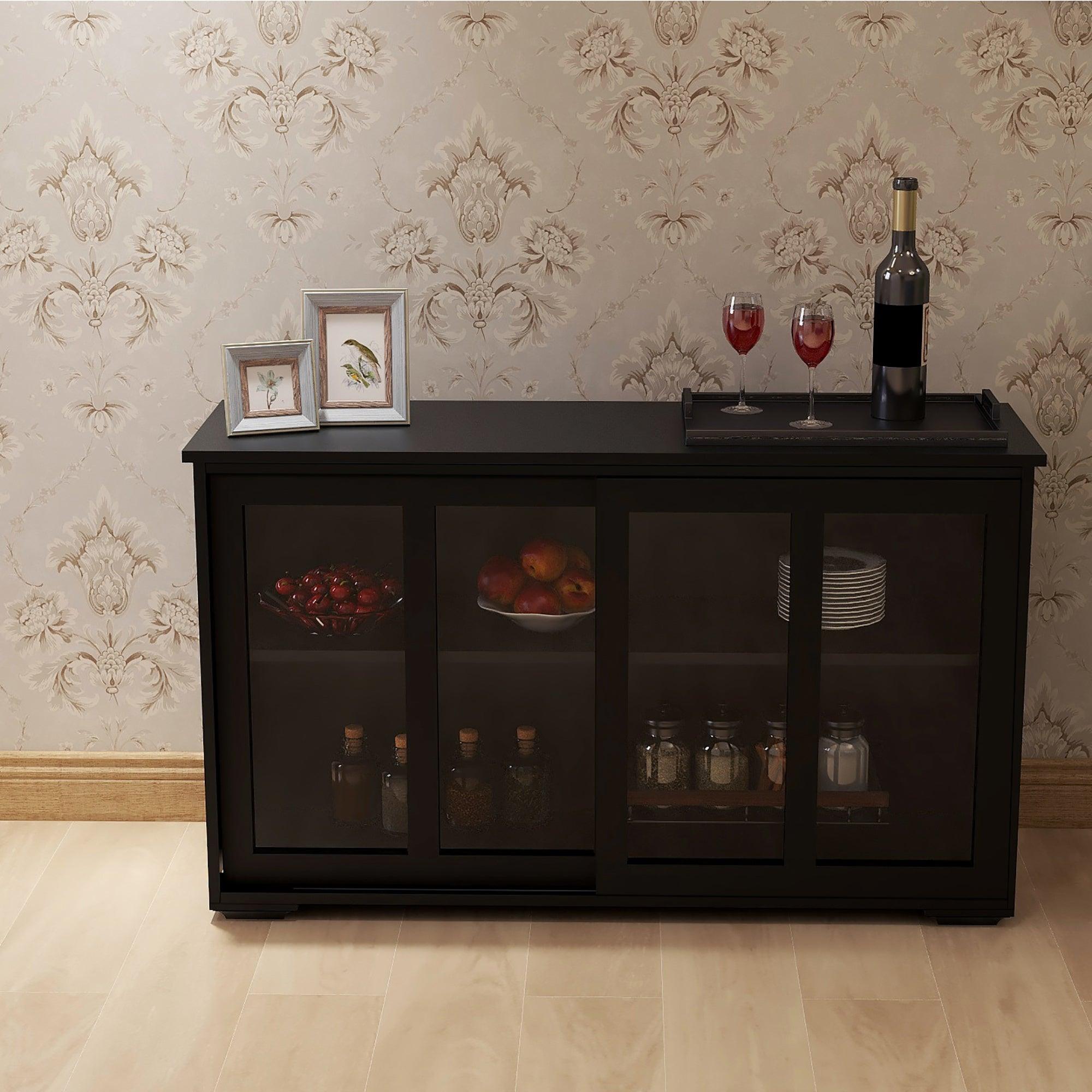 Kitchen Storage Stand Cupboard With Glass Door-Black RT - DRE's Electronics and Fine Jewelry