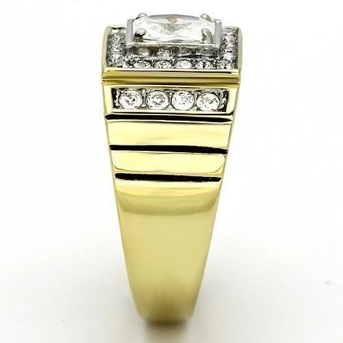 TK755 - Two-Tone IP Gold (Ion Plating) Stainless Steel Ring with AAA Grade CZ in Clear