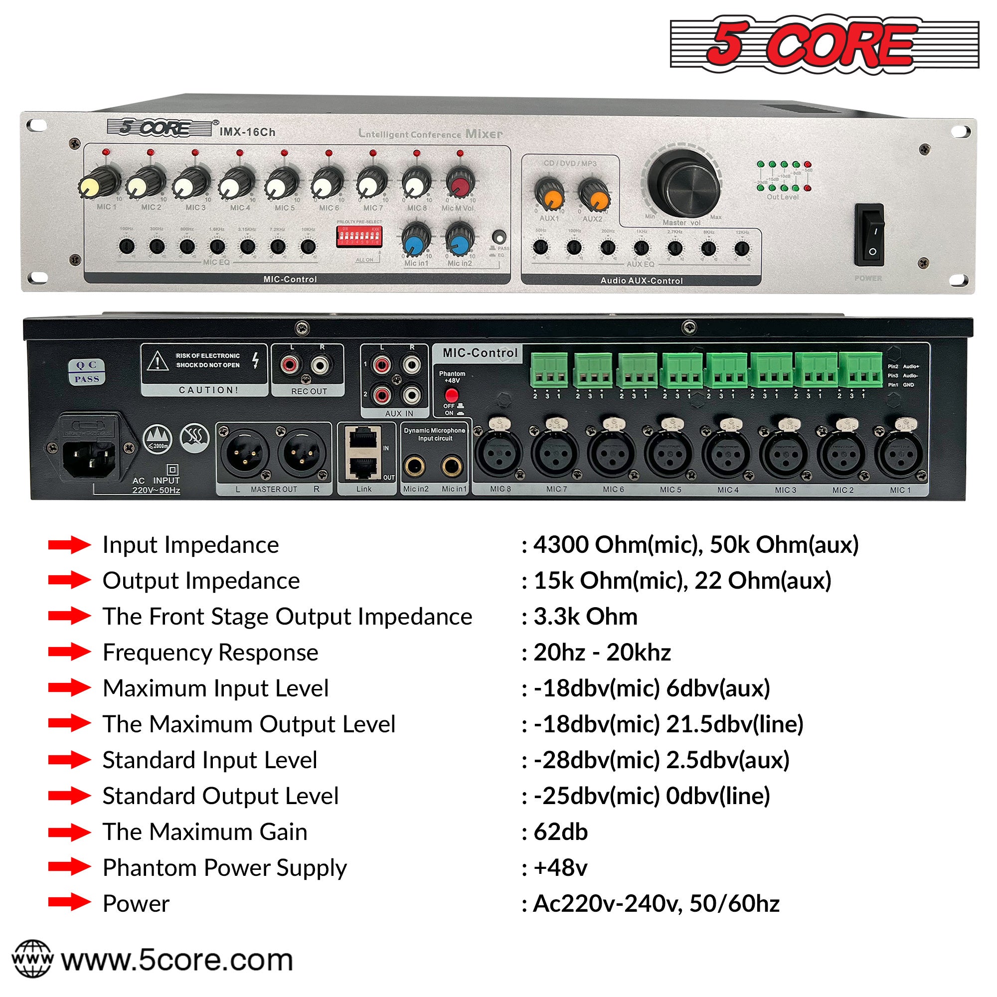 5 Core Intelligent Conference Smart Mixer 16 Channel for Wired Microphone Sound Processor- IMX 16CH