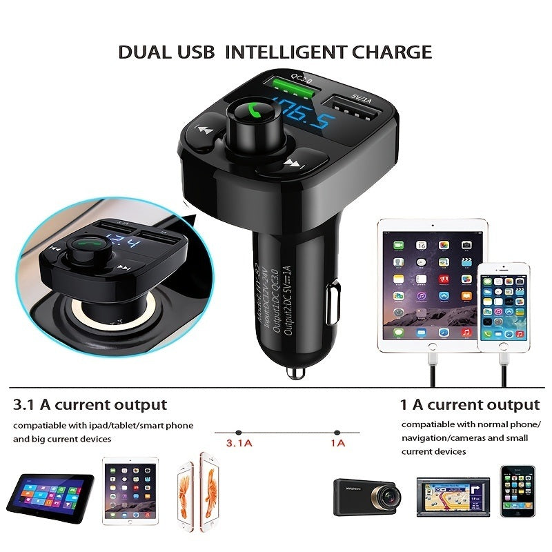 Car Charger Car MP3 Wireless Receiver; Dual USB QC3.0 Fast Charging Car Cigarette Lighter FM Transmitter