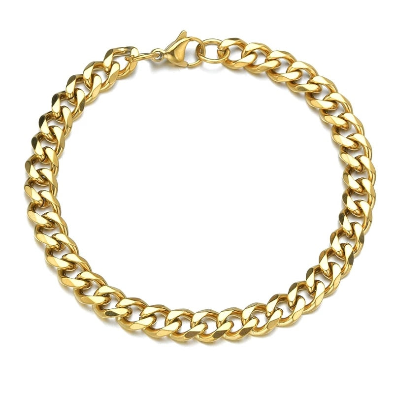 Trendy Cuban Chain Men Bracelet Classic Stainless Steel 7mm Width Chain Bracelet For Men Women Jewelry Gift