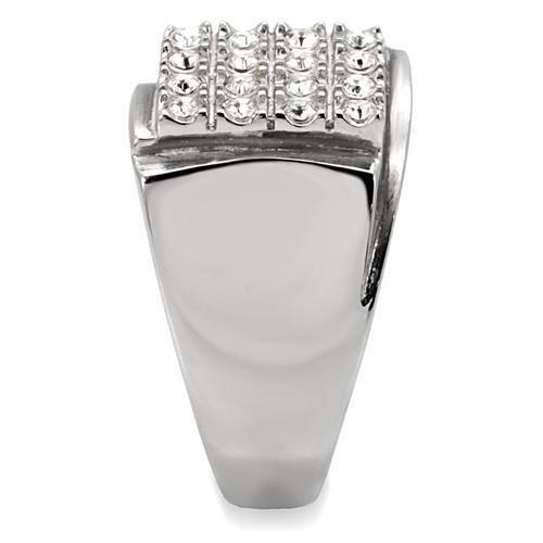 TK95409 - High polished (no plating) Stainless Steel Ring with Top Grade Crystal in Clear