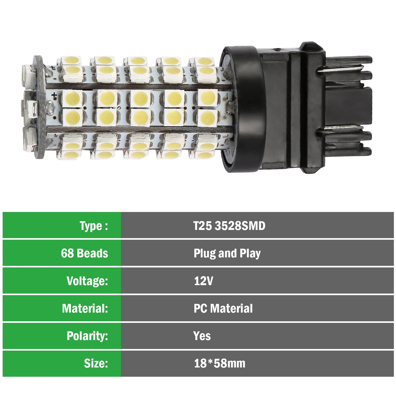 10Pcs/Kit LED Car Light Bulbs 760lm T25 3528SMD 6000K Pure White Auto Lamps Replacement