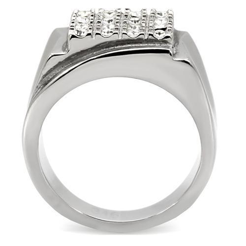 TK95409 - High polished (no plating) Stainless Steel Ring with Top Grade Crystal in Clear