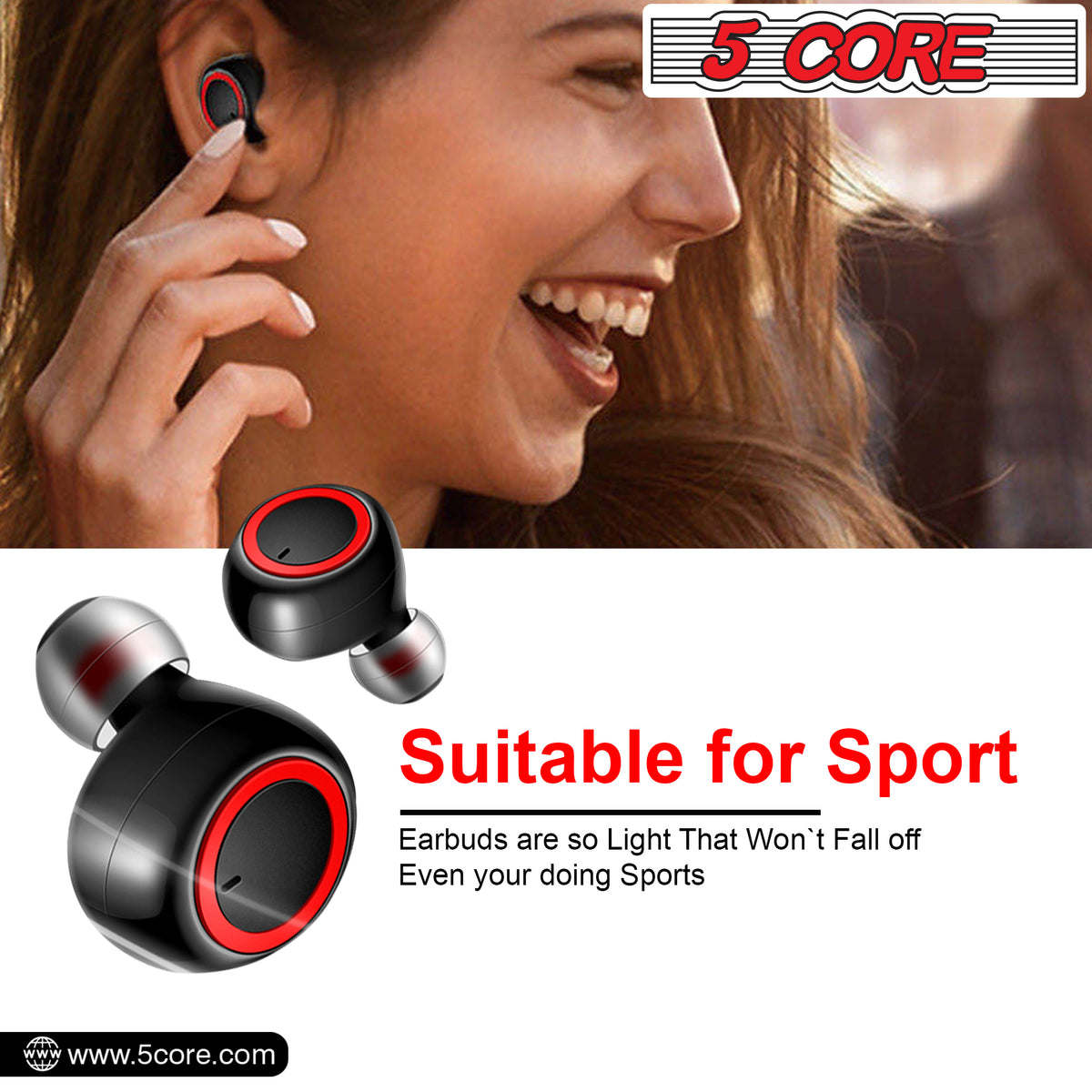 5 Core Wireless Ear Buds Mini Bluetooth Earbud Headphones Wire Less 32 Hours Playtime IPX8 - EP01