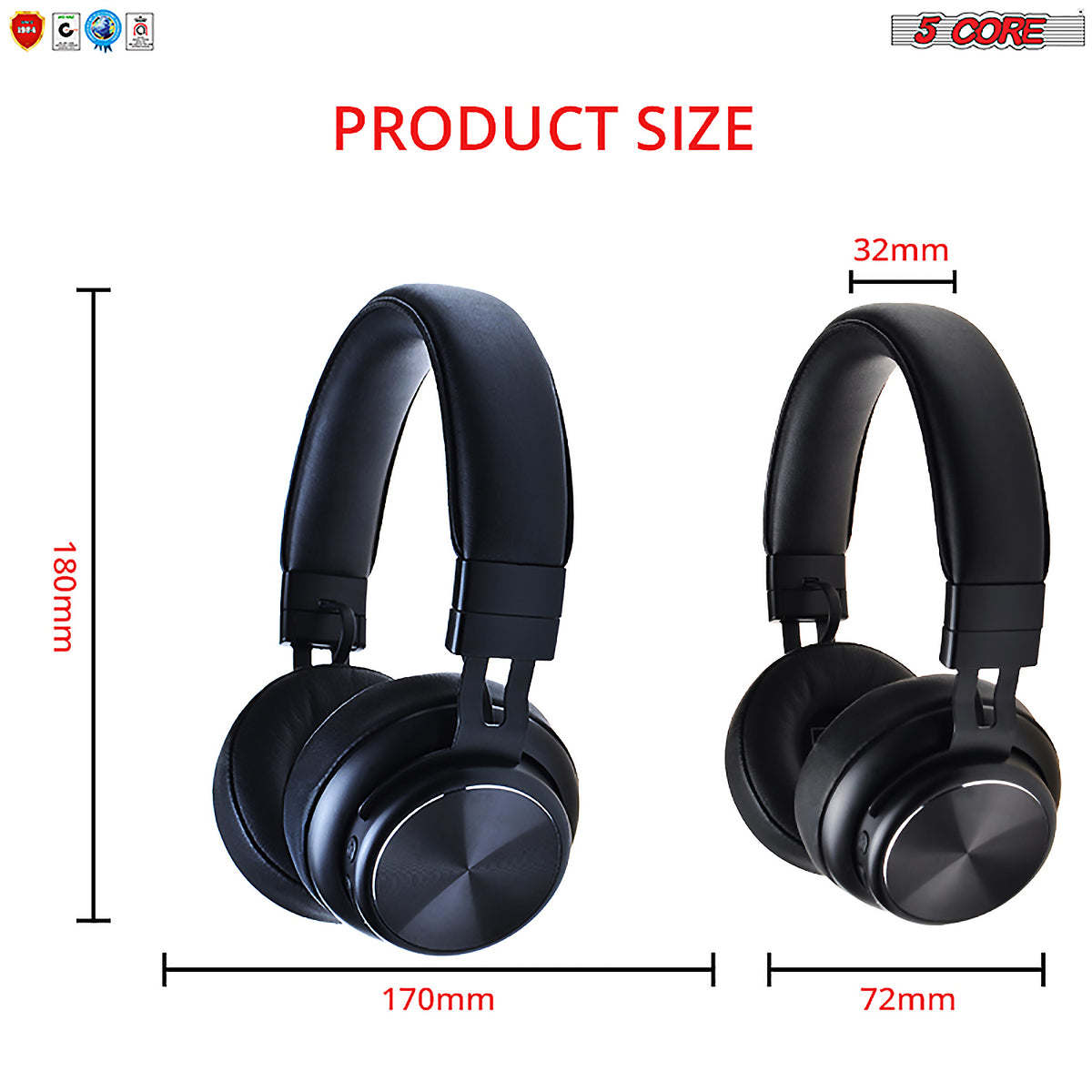 5 CORE Wireless Headphones Bluetooth Over Ear Hi Fi Stereo with Microphone and Volume Control Foldable Perfect Yoga Sports Office Gym - Headphone 13 B