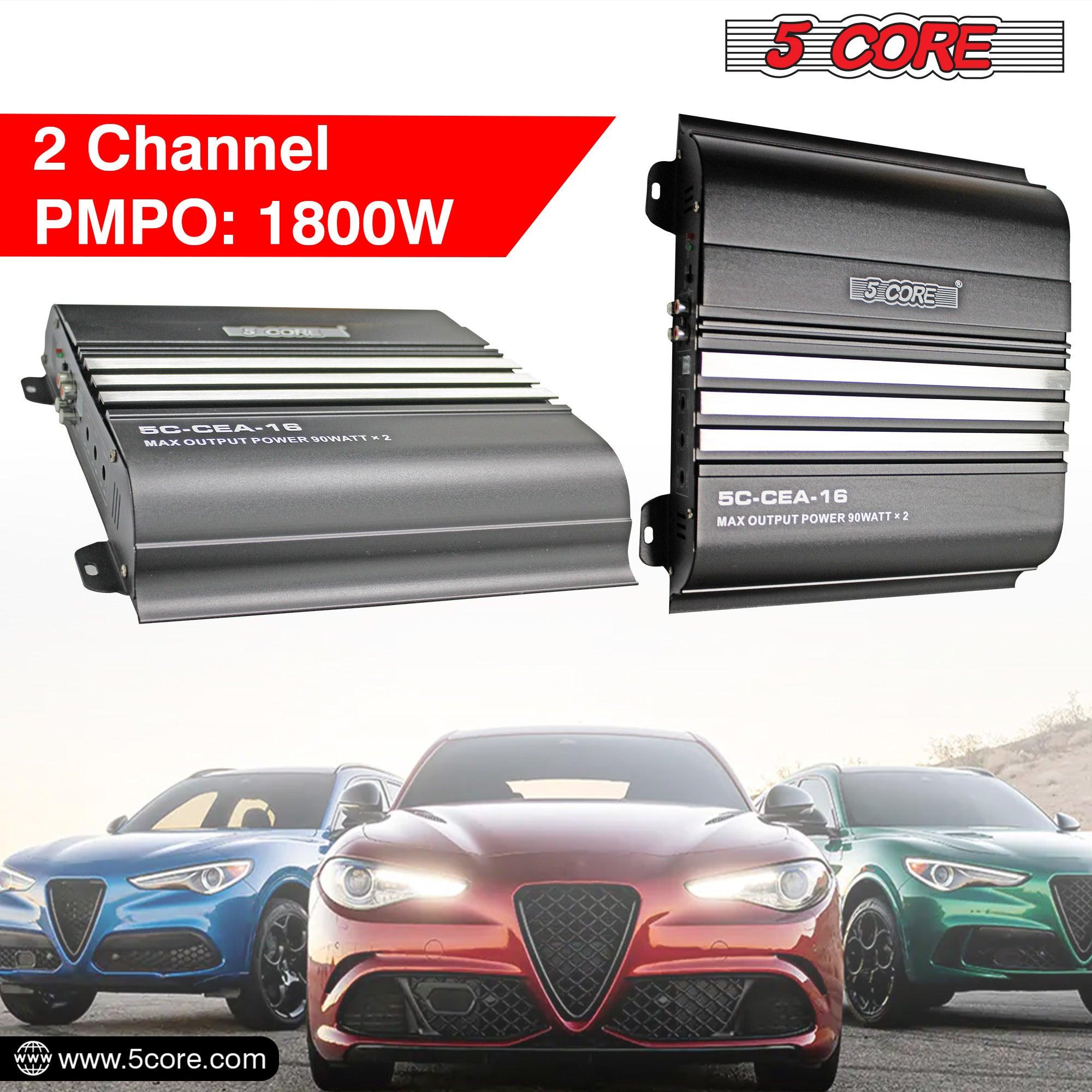 5 Core Premium Car Amplifier 2 Channel Car Audio System Power Amplifier Stereo Sound with Mic Input Dual Channel 1800 Watt PMPO Easy Installation Audio Receiver Car amp for RV, Truck, Boat - CEA 16 - DRE's Electronics and Fine Jewelry