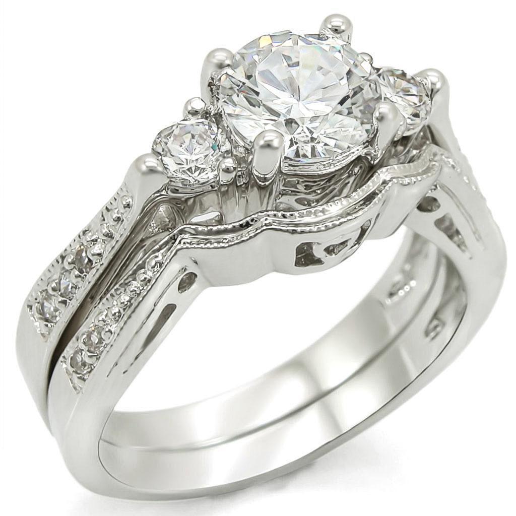 1W002 - Rhodium Brass Ring with AAA Grade CZ in Clear