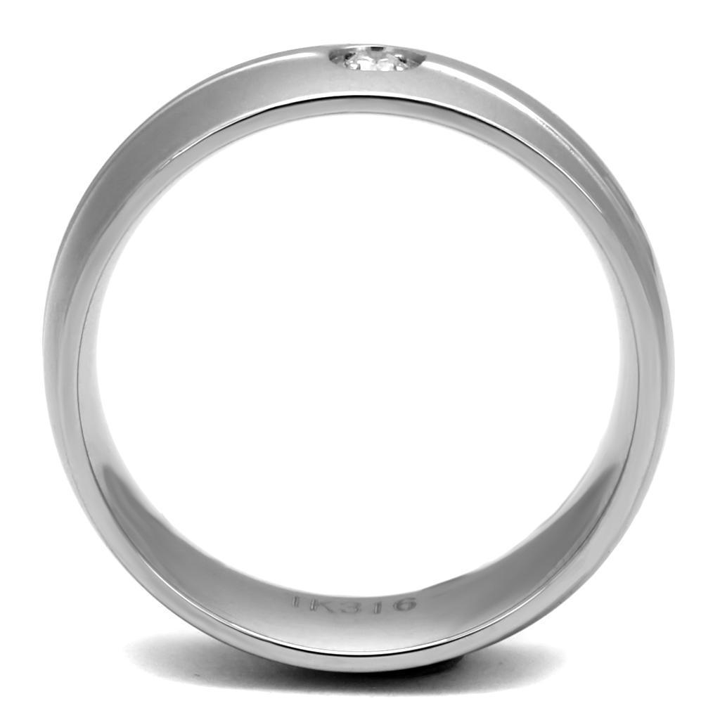 TK2931 - High polished (no plating) Stainless Steel Ring with AAA Grade CZ in Clear