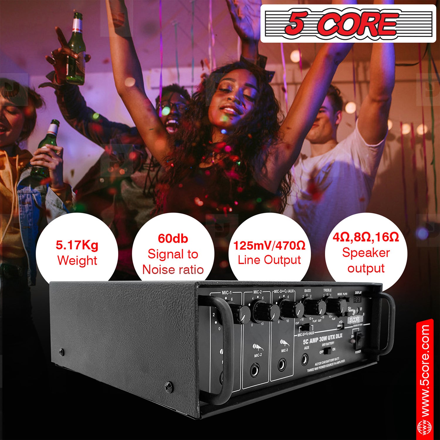 5 Core Audio System Combo 30W Amplifier 6.4' Wall Speakers 4 Piece 10W RMS Each Commercial Speaker System for Restaurant Office Cafe Bar - AMP 30W-UTX-DLX+10TG 4Pcs