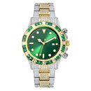 High-grade Diamond-encrusted Di Tone Full Diamond-green Disk Sun Pattern Luminous Quartz Watch